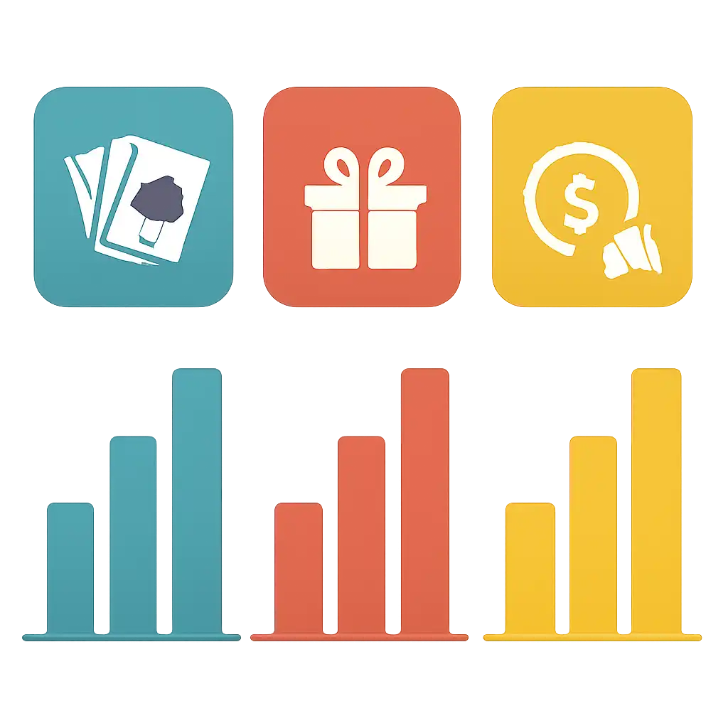 Infographic comparing options using coloured bars and, Rummy Nabob Games, Bonuses and Referral Rewards