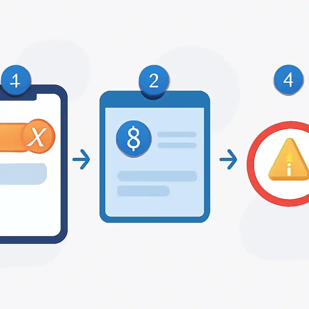 Annotated step diagram: failed transactions process with numbered callouts, Rummy Nabob