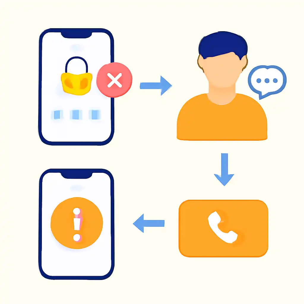 Annotated step diagram: otp not received process with numbered callouts, Rummy Nabob