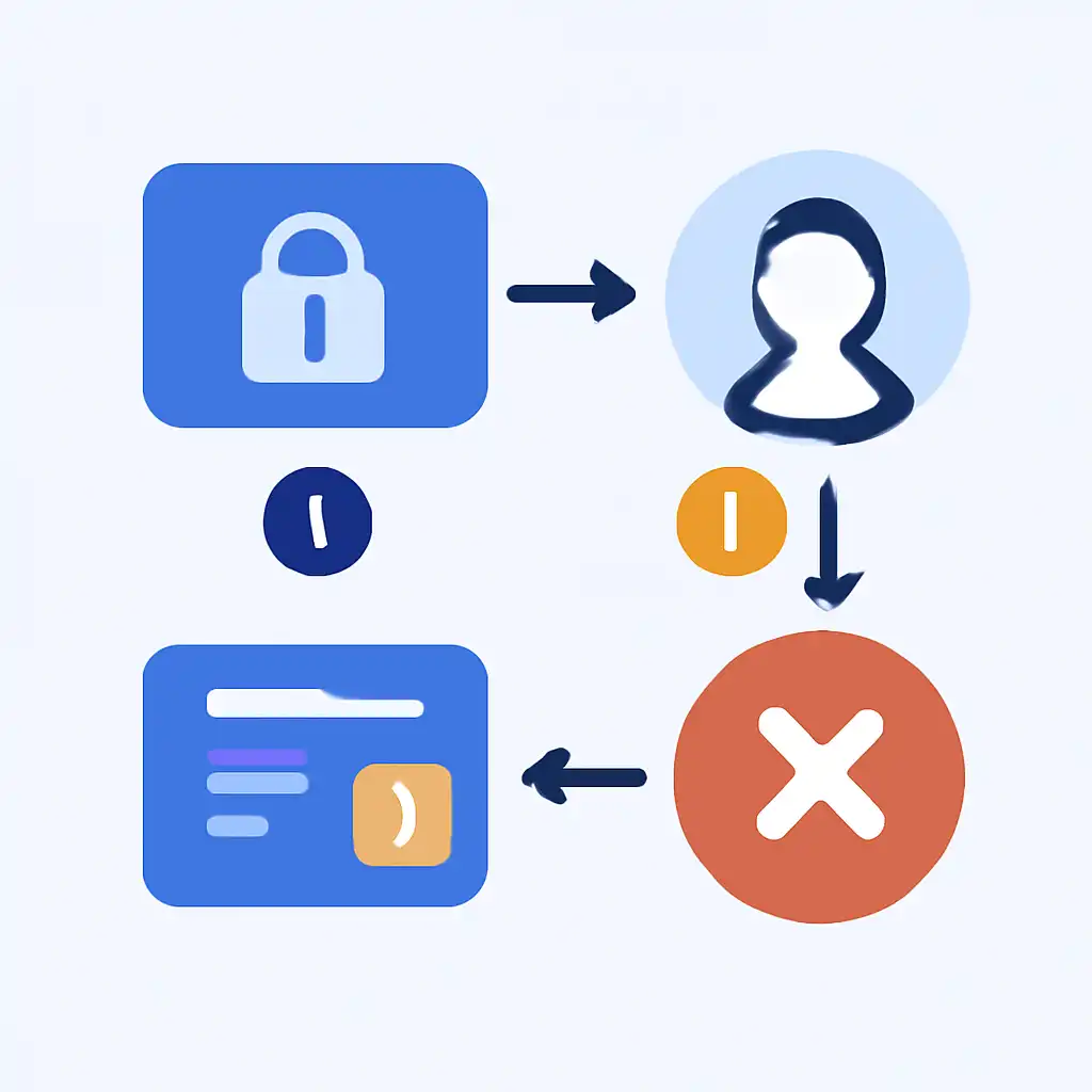 Annotated step diagram: account locked process with numbered callouts, Rummy Nabob